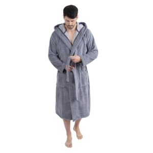 Wewofashion Herren Bademantel Kapuze 1101-2431 Grau Waffeloptik