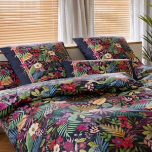 Elegante Mako Satin Bettwäsche Rise 24504-22 Blau Blumen 135x200
