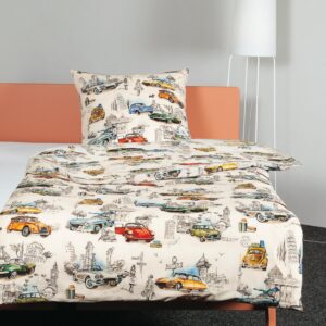 Janine Mako Satin Bettwäsche Modern Art 42090-09 Oldtimer 135x200