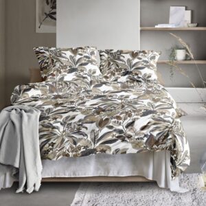 Irisette Mako Satin Bettwäsche Wave 8528-11 Blätter Natur Grau 135x200