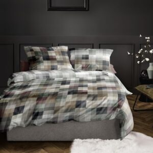 Irisette Mako Satin Bettwäsche Wave 8573-80 Kariert Natur Grau 135x200