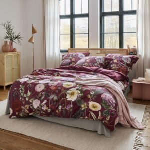 Irisette Mako Satin Bettwäsche Wave 8576-60 Blumen Bordeaux 135x200