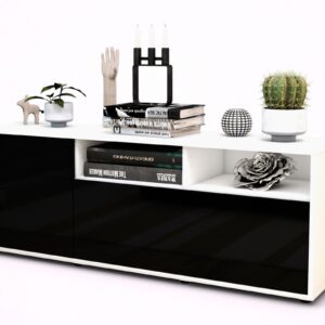 Lowboard Amisa, Schwarz (136x49x35cm)