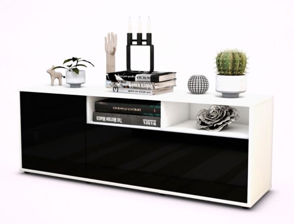Lowboard Amisa, Schwarz (136x49x35cm)