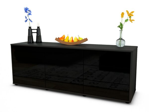 Lowboard Amedea, Schwarz (136x49x35cm)