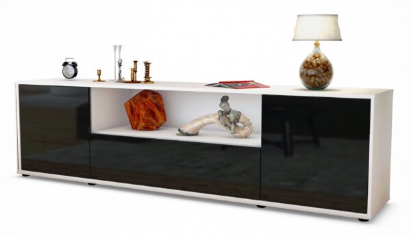 Lowboard Arbnora, Schwarz (180x49x35cm)