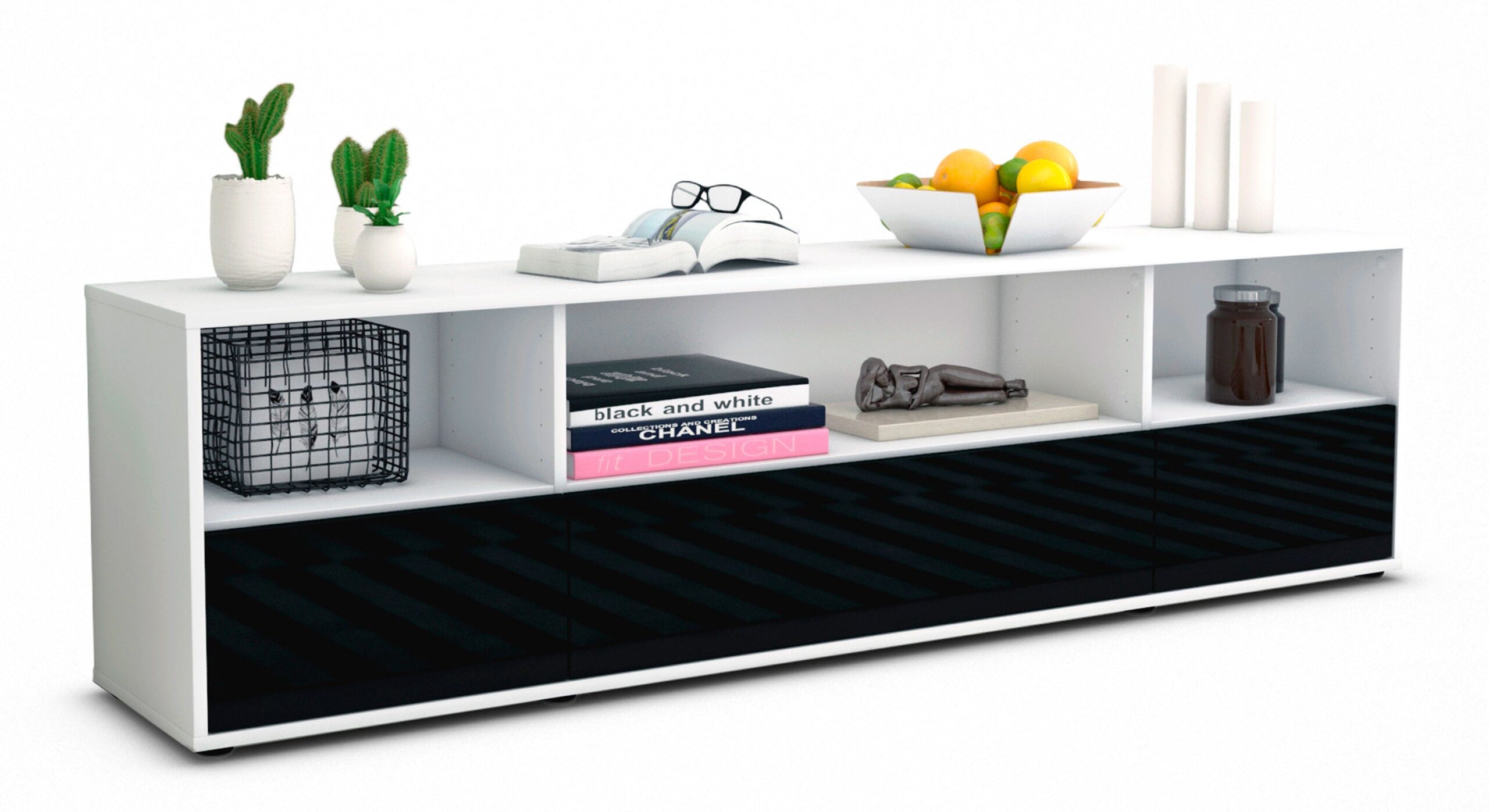 Lowboard Aurelia, Schwarz (180x49x35cm) 1 Lowboard Aurelia, Schwarz (180x49x35cm)