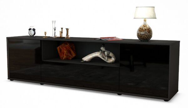 Lowboard Arbnora, Schwarz (180x49x35cm)