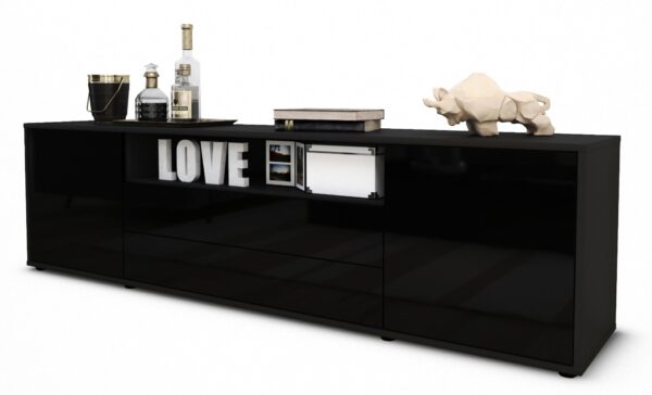 Lowboard Armanda, Schwarz (180x49x35cm)