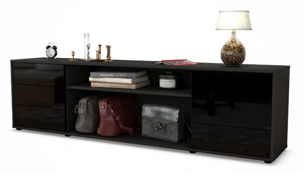 Lowboard Belinda, Schwarz (180x49x35cm)