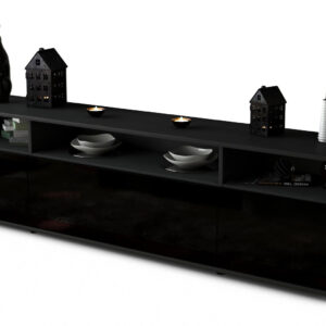 Lowboard Bianca, Schwarz (180x49x35cm)