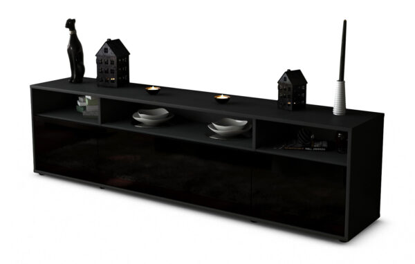 Lowboard Bianca, Schwarz (180x49x35cm)