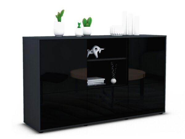 Sideboard Diellza, Schwarz (136x79x35cm)
