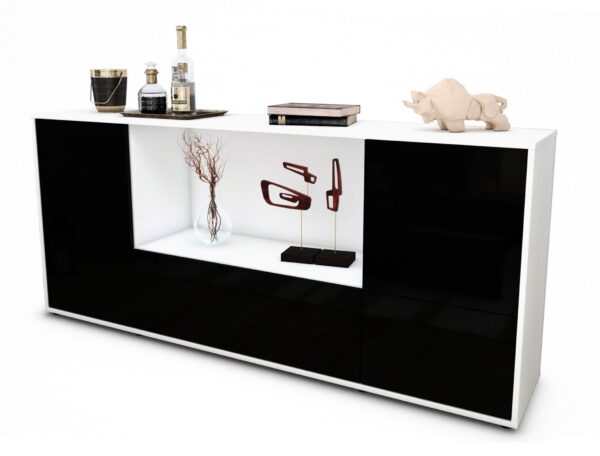 Sideboard Elvezia, Schwarz (180x79x35cm)