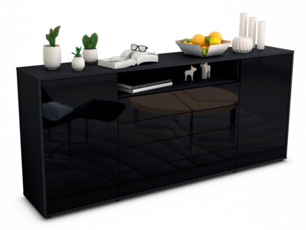 Sideboard Enzo, Schwarz (180x79x35cm)
