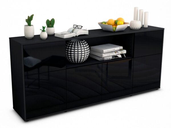 Sideboard Ermentrude, Schwarz (180x79x35cm)
