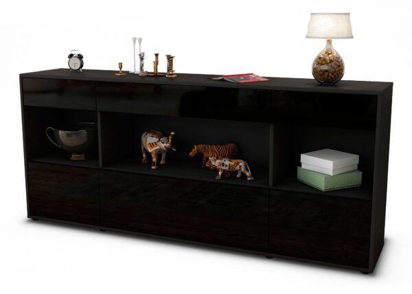 Sideboard Fabiana, Schwarz (180x79x35cm)