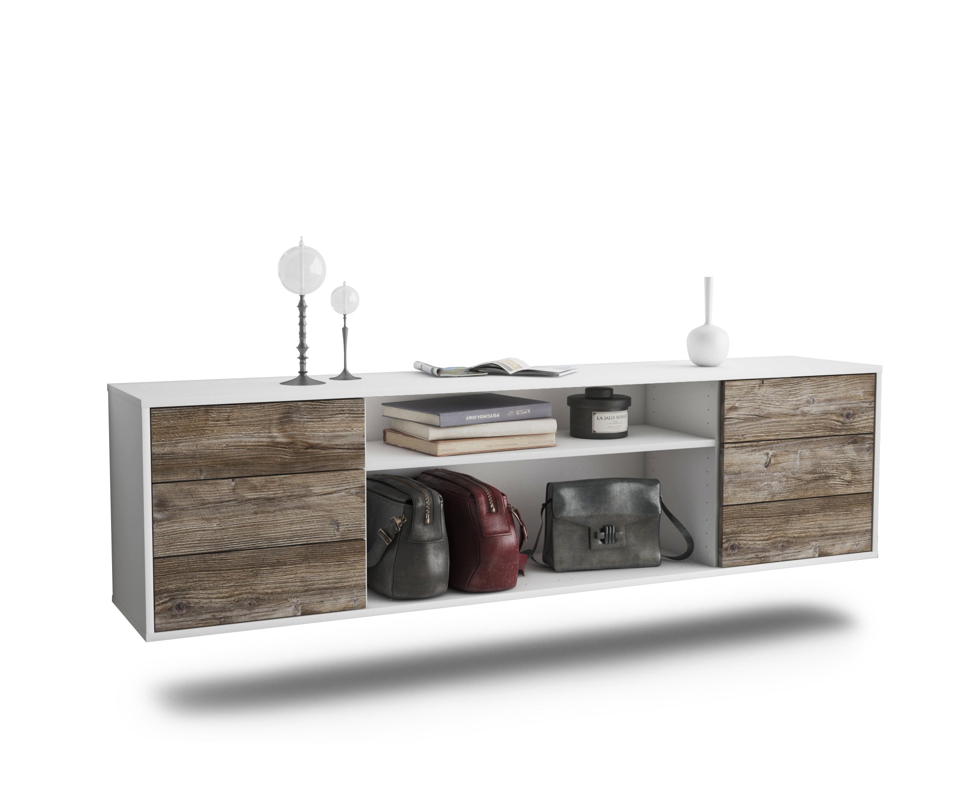 Lowboard Norfolk, Treibholz, hängend (180x49x35cm) 1 Lowboard Norfolk, Treibholz, hängend (180x49x35cm)