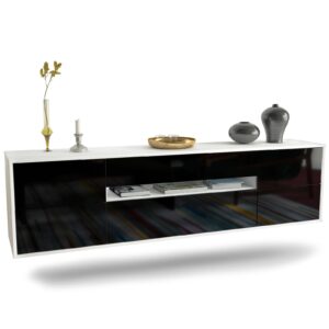 Lowboard Reno, Schwarz, hängend (180x49x35cm)