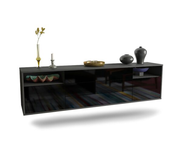 Lowboard Garland, Schwarz, hängend (180x49x35cm)