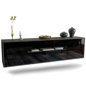 Lowboard Reno, Schwarz, hängend (180x49x35cm)
