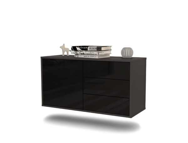 Lowboard Fort Worth, Schwarz, hängend (92x49x35cm)