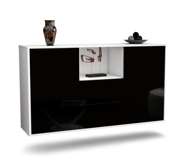 Sideboard Port St. Lucie, Schwarz, hängend (136x79x35cm)