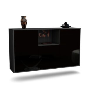 Sideboard Port St. Lucie, Schwarz, hängend (136x79x35cm)