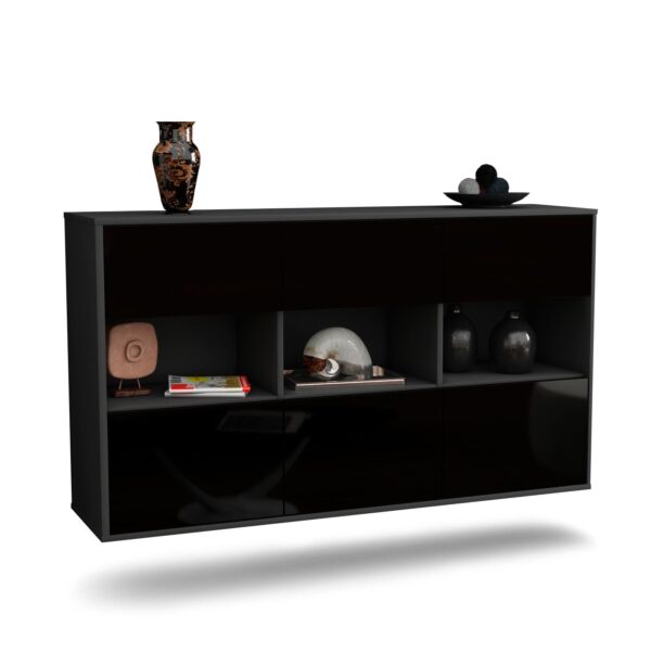 Sideboard Paterson, Schwarz, hängend (136x79x35cm)