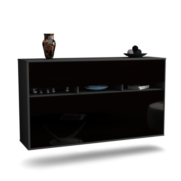 Sideboard Joliet, Schwarz, hängend (136x79x35cm)