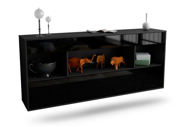 Sideboard Clarksville, Schwarz, hängend (180x79x35cm)