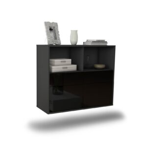 Sideboard Moreno Valley, Schwarz, hängend (92x79x35cm)