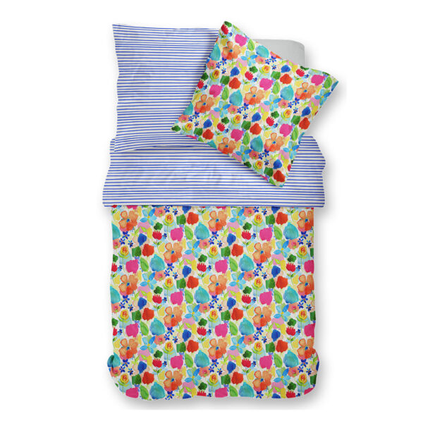 Bettwäsche Mako Satin Sympathica 5311 Blumen Blüten Streifen 135x200